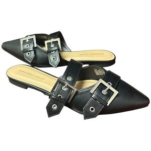 Sincerely Jules Black Mules with Double Buckle Pointed Toe Womens Size 8.5M